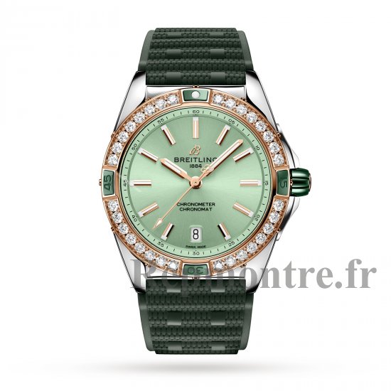 Breitling Super Chronomat Automatique 38 Vert Acier inoxydable et bracelet en caoutchouc or rose 18 carats Replique montre U17356531L1S1 - Cliquez sur l'image pour la fermer