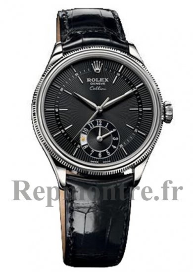 Réplique Rolex Cellini Dual Time Or blanc Noir Guilloche Dial Montre 50529 - Cliquez sur l'image pour la fermer