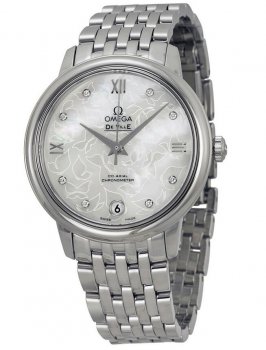 Réplique Omega De Ville Prestige Automatique Blanc Mere de perle Diamant 424.10.33.20.55.001