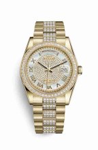 Réplique montre Rolex Day-Date 36 jaune 18 ct 118348 nacre blanche pavee Cadran m118348-0076