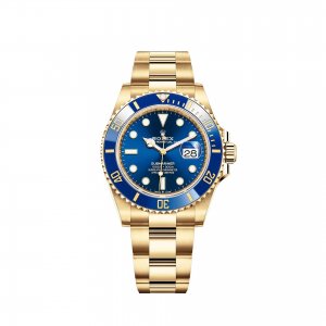 Réplique montre Rolex Submariner Date Or jaune 18 ct Lunette Cerachrom bleue m126618lb-0002