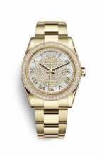 Réplique montre Rolex Day-Date 36 jaune 18 ct 118348 nacre blanche pavee Cadran m118348-0127
