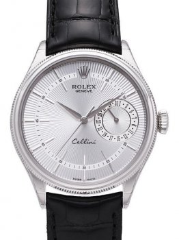 Réplique Rolex Cellini Date Or blanc Silver Guilloche Dial Montre 50519