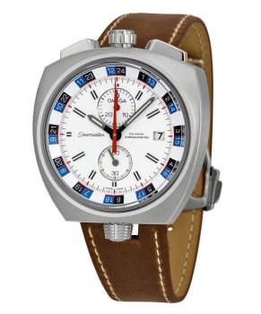 Réplique Omega Seamaster Bullhead Co-Axial Blanc Cadran Marron Cuir 225.12.43.50.04.001