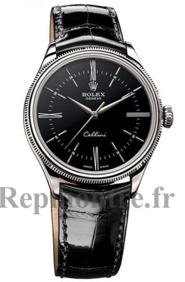 Réplique Rolex Cellini Time Or blanc Noir Lacquer Dial Montre 50509 - Cliquez sur l'image pour la fermer