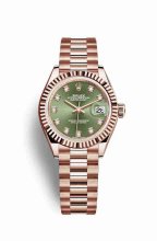Réplique montre Rolex Datejust 28 Everose 279175 Vert olive serti Cadran m279175-0009