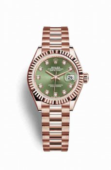 Réplique montre Rolex Datejust 28 Everose 279175 Vert olive serti Cadran m279175-0009