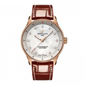 Breitling Navitimer 32 mm Replique montre pour femme Alligator en nacre blanche Or rouge 18 carats R77320E61A1P1