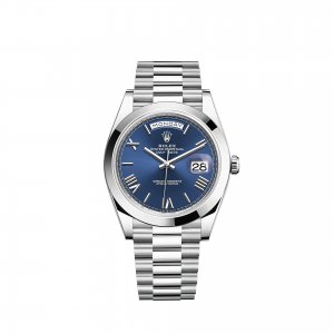 Réplique montre Rolex Day-Date 40 Bracelet President Cadran Bleu Platine m228206-0015