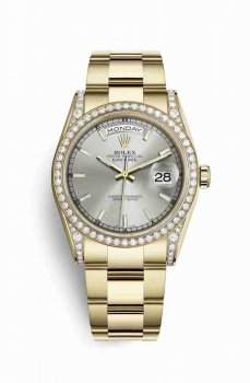 Réplique montre Rolex Day-Date 36 cosses en jaune de 118388 cadran argente