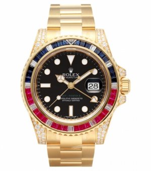 Réplique Rolex GMT Master II Or Jaune Cadran Noir 116758 SARU