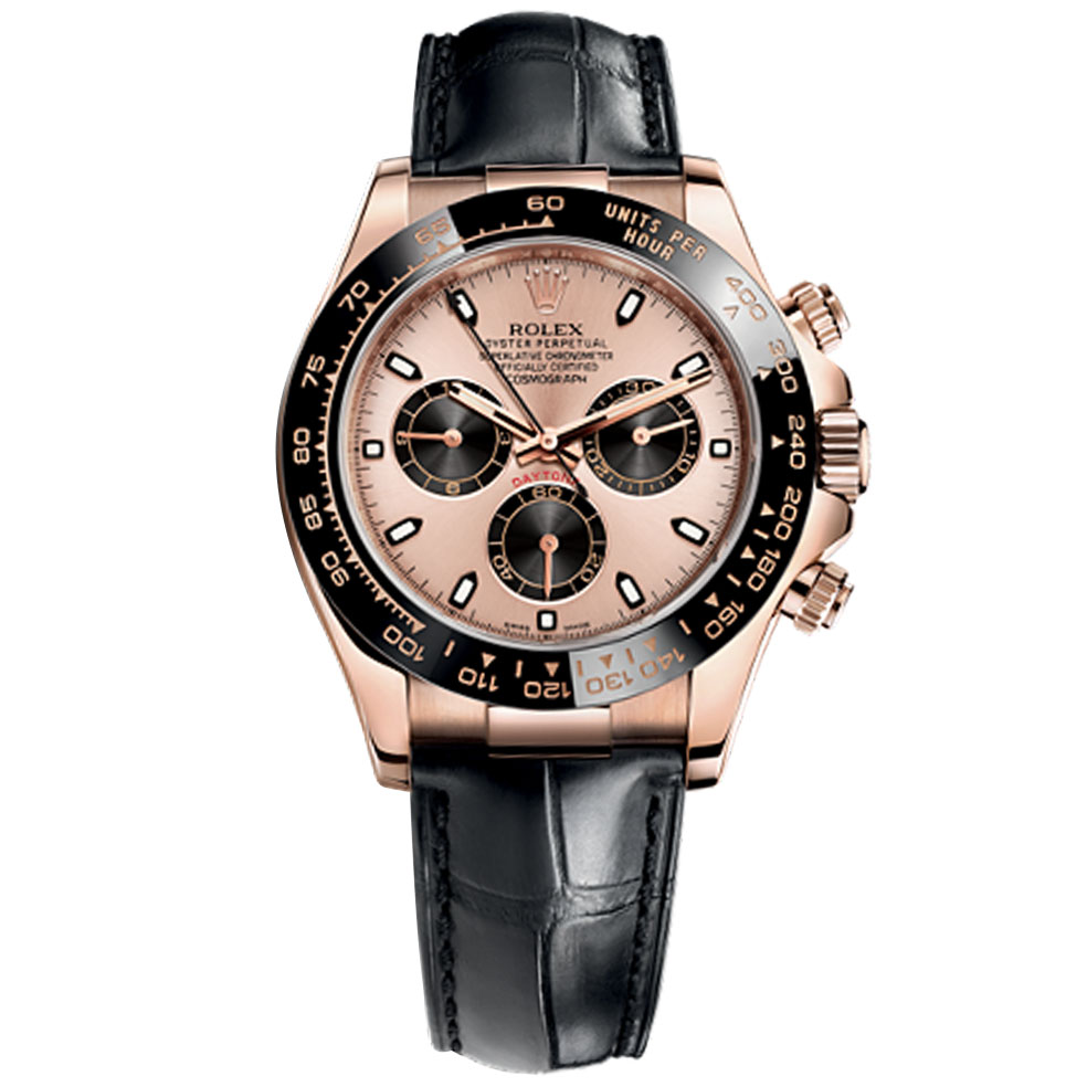 Réplique Rolex Daytona rose cadran 18k rose or bracelet en cuir montre pour hommes