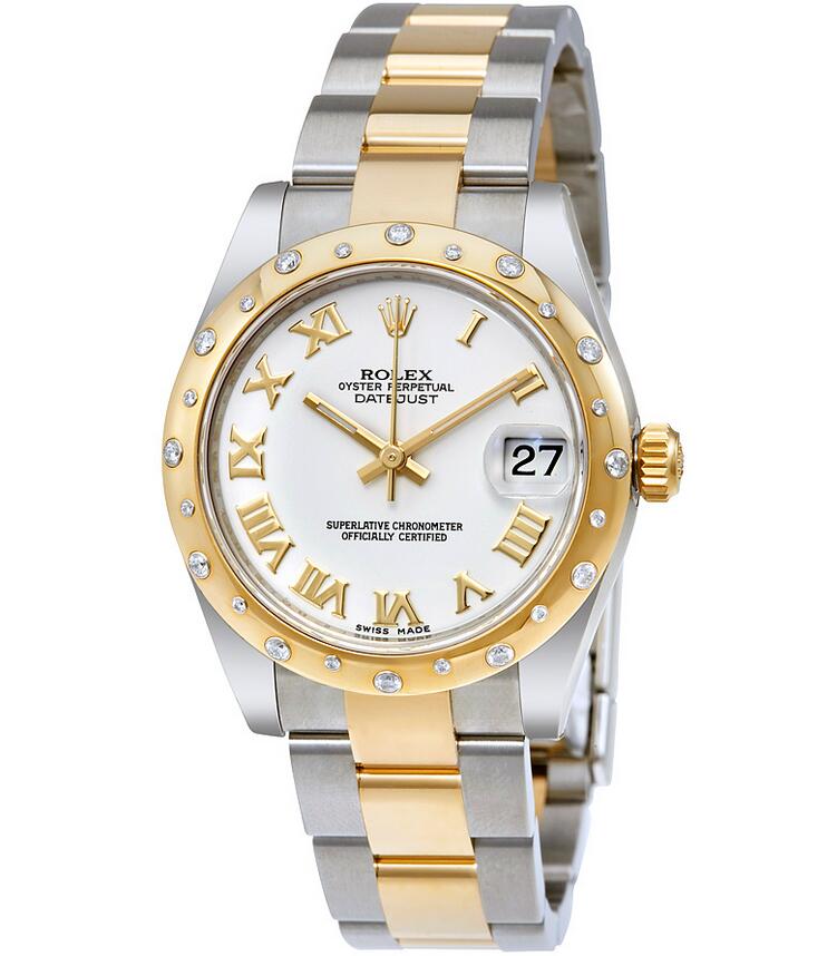 Réplique Rolex Datejust Dames 31 Blanc Cadran 18K Or Jaune Rolex Oyster 178343WRO