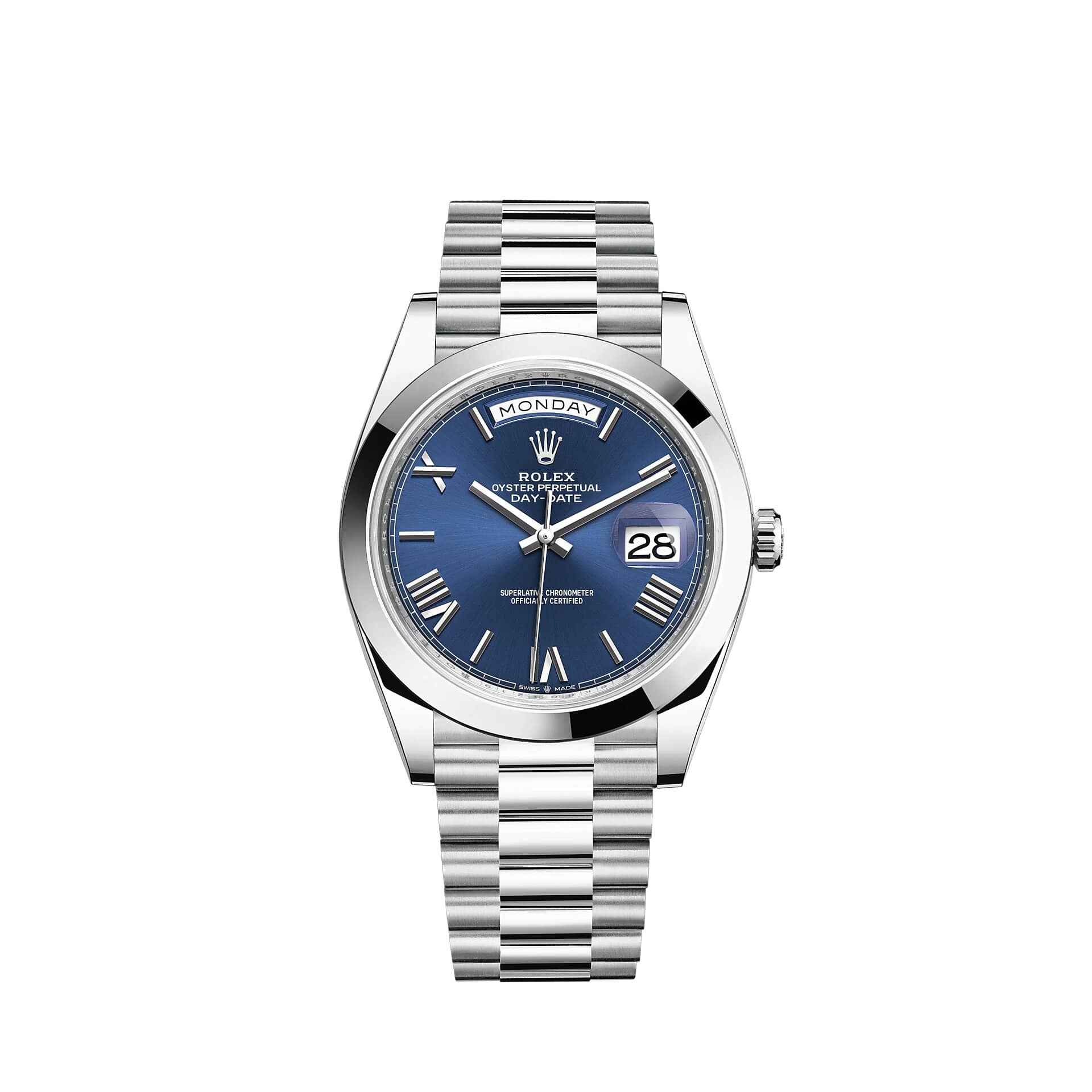 Réplique montre Rolex Day-Date 40 Bracelet President Cadran Bleu Platine m228206-0015