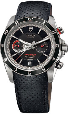 Réplique Tudor Grantour Chrono Fly-Back Cadran noir Cuir noir Homme Montre