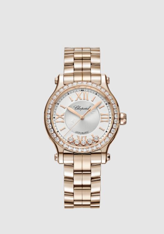 Replique Chopard Happy Sport 33 Diamond Bezel White Dial Rose Gold On Bracelet 275378-5004