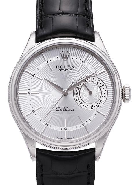 Réplique Rolex Cellini Date Or blanc Silver Guilloche Dial Montre 50519